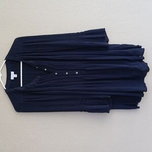 J. Jill Pintuck Pleated Popover Peasant Blouse Tunic Blue Large